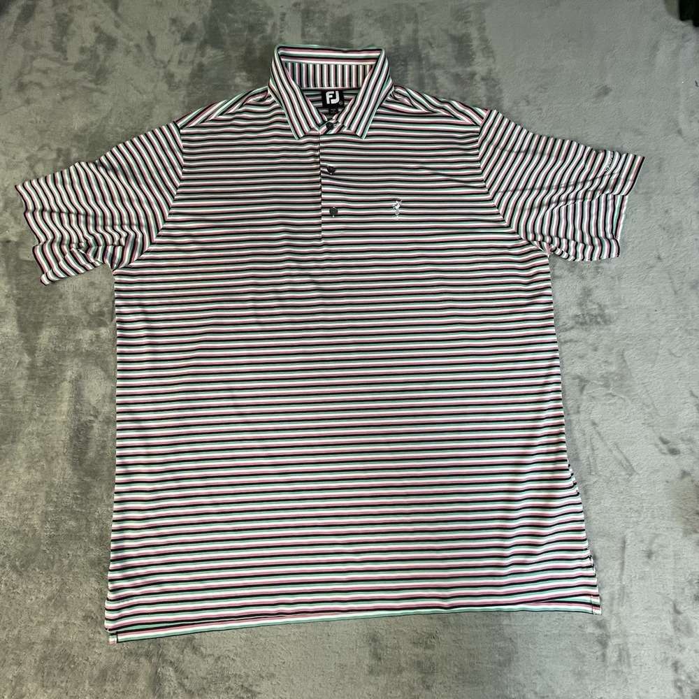 FootJoy Golf Polo Shirt 2XL Spanish Bay‎ Pebble Beach Stripe Stretch Performance